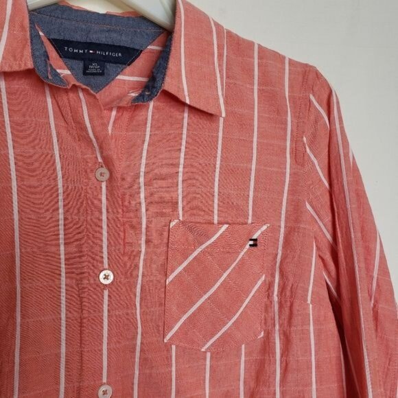 Tommy Hilfiger Roll Tab Stripe Convertible Button Down Shirt Top Women's Size XS - Picture 5 of 11